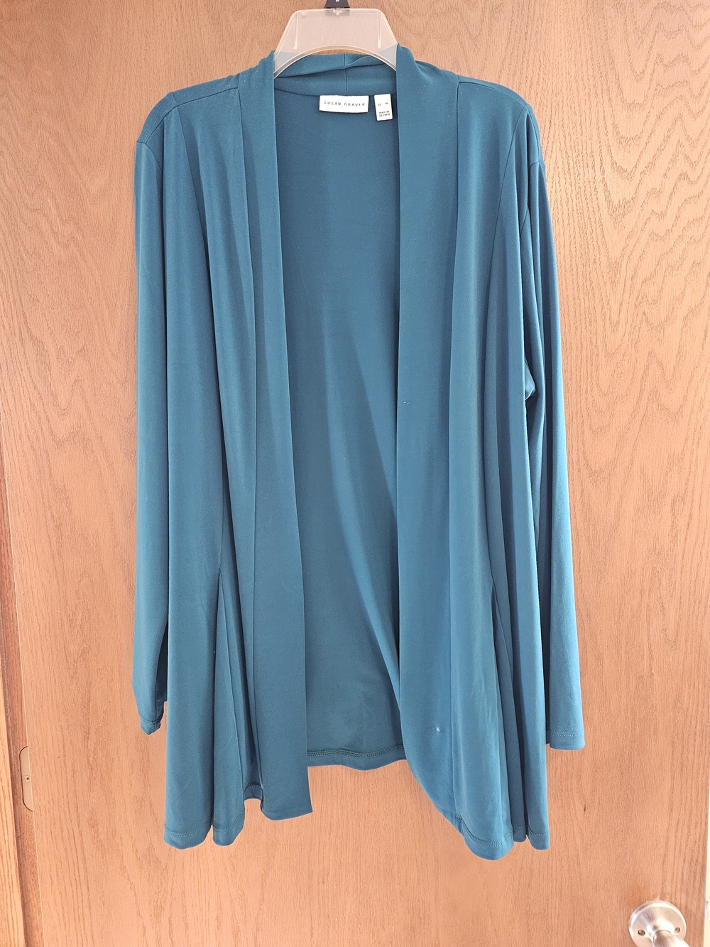 Susan Graver Teal Open-Front Cardigan